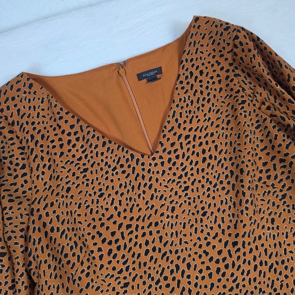 Ann Taylor Factory Leopard Print V-Neck Bell Sleeve Shift Dress Orange Black 4